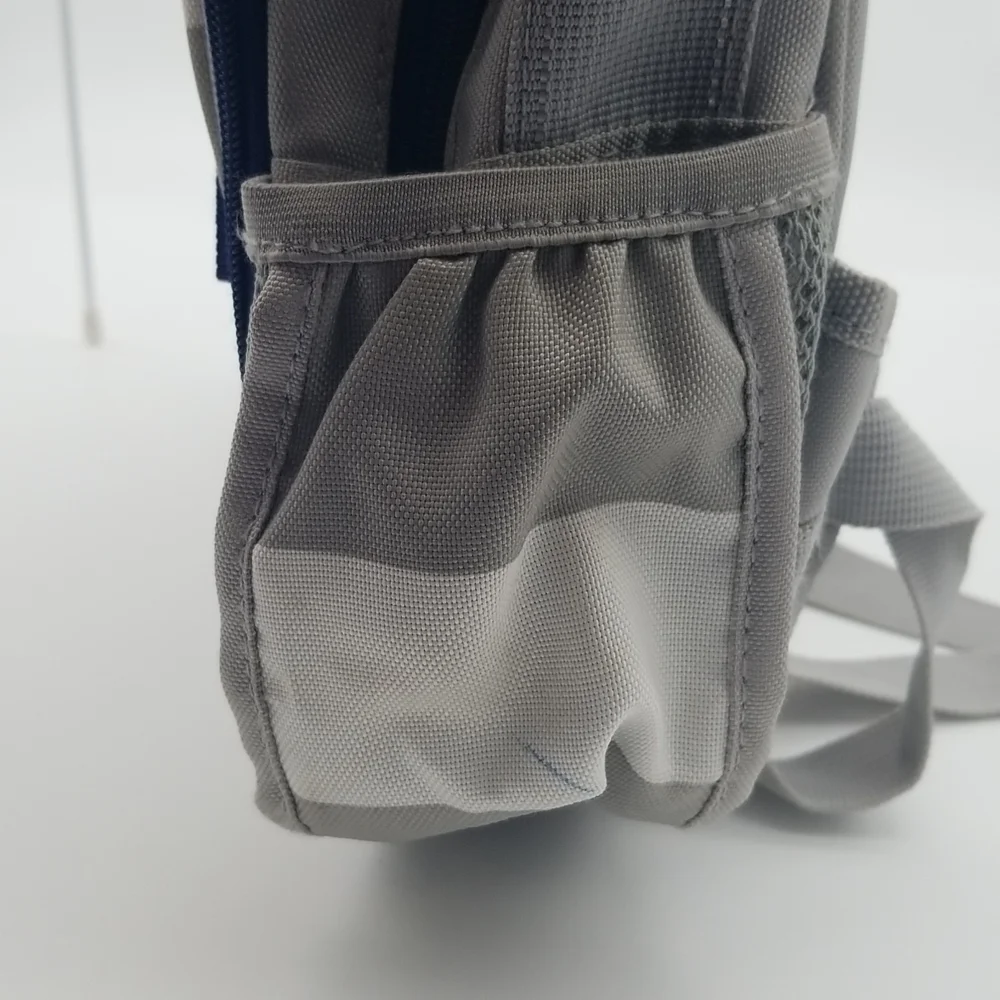 Pottery Barn Kids Fairfax Gray/White Stripe Navy Trim Small Backpack rLm
